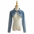 thumbnail image 5 of Kilaqueen Cropped Jean Jacket for Women Classic Long Sleeve Lapel Front Pocket Short Denim Cardigan Casual Trendy Versatile Jacket, 5 of 8
