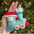 thumbnail image 5 of Blue Steam Train Ornament - Felt Wool Fair Trade Christmas Decor Handmade in Nepal, 5 of 5