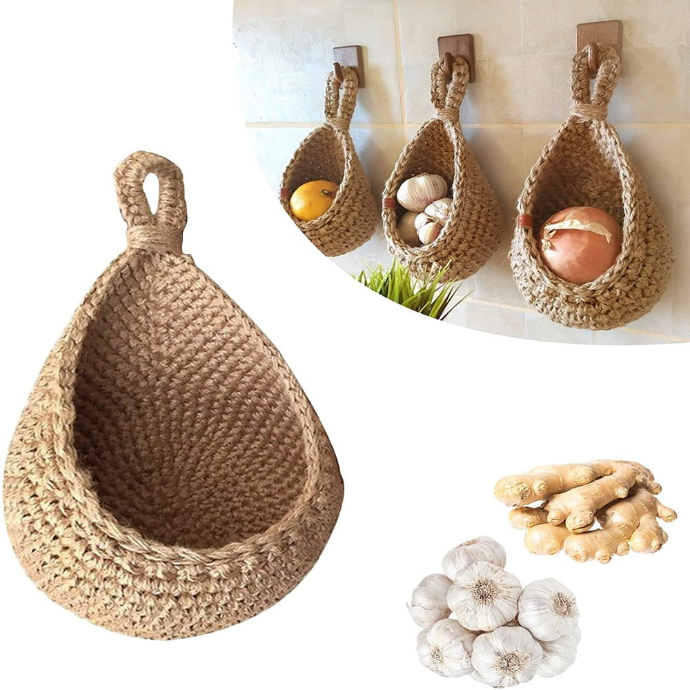 Hanging Wall Vegetable Fruit Baskets Jute Teardrop Hanging Basket