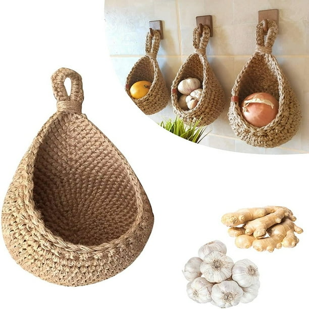 Hanging Wall Vegetable Fruit Baskets Jute Teardrop Hanging Basket Bohemian Handwoven WallMount