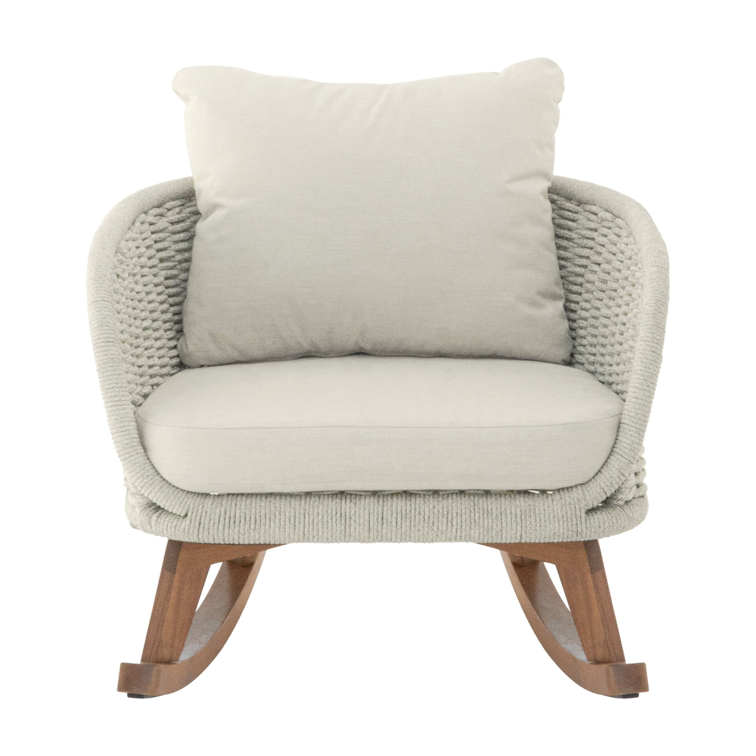 Euroco Modern Wicker Rocking Chair with Cushions, PE Rattan Rocker with Wooden Frame for Indoor & Outdoor Use