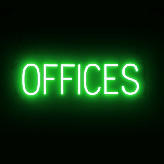 SpellBrite OFFICES LED Sign for Business. 24.2" x 6.3" Green OFFICES Sign Has Neon Sign Look With Energy Efficient LED Light Source. Visible from 500+ Feet, 8 Animation Settings.