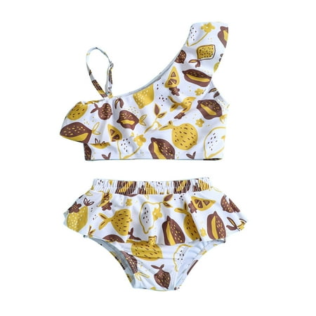 

WUXIAN Toddler Summer Girls Cartoon Lemon Printed Ruffles Two Piece Swimwear Swimsuit Bikini Infants Baby Beachwear Children Cozy Swim Wear