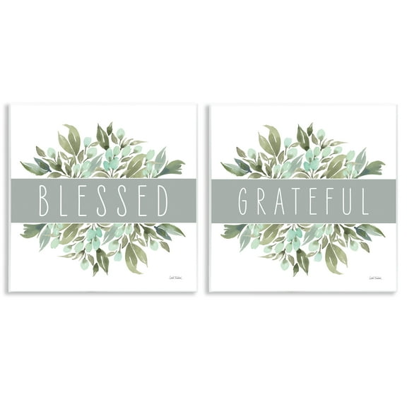 Stupell Industries Blessed Grateful Sentiment Text & Numbers Painting Unframed Art Print Wall Art, 12 x 12, Set of 2