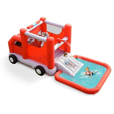 Canddidliike Fire Truck Themed Inflatable Castle Water Park Kids Bounce House with 480W Blower, Bounce House for Kids and Toddler, Inflatable Bouncy Castle, Outdoor Indoor Backyard Jumping House