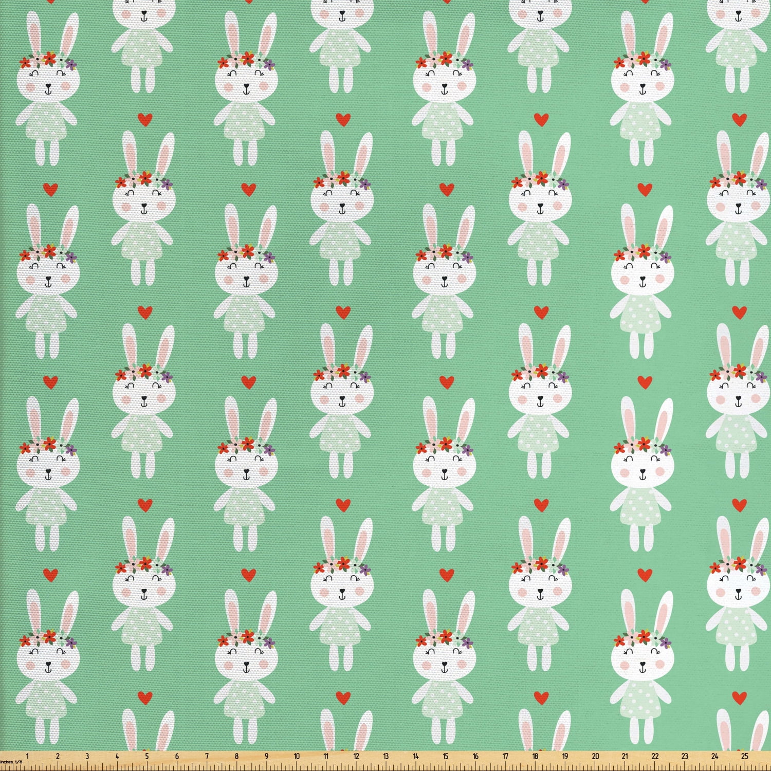 Bunny Fabric by The Yard, Baby Rabbits with Dotted Dresses Flowers on