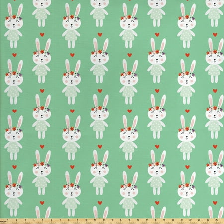 Bunny Fabric By The Yard Baby Rabbits With Dotted Dresses Flowers