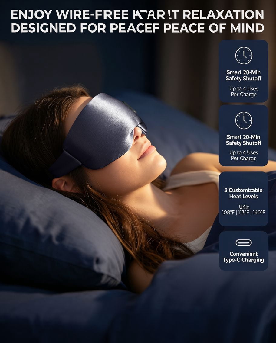 FACEMOON Rechargeable Cordless Heated Eye Mask Silk Comfort for Tired Eyes Moist Heat Warm Compress Washable Sleep Aid Gray