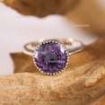 thumbnail image 2 of Round Alexandrite Solitaire June Birthstone Ring, 925 Sterling Silver Ring, Milgrain Wedding Ring, Alexandrite Stackable Promise Band Ring, Unique Gift for her, 2 of 5