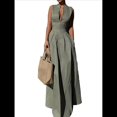 thumbnail image 2 of Vestido Midi Informal de Verano para Mujer, con Escote en V Profundo, Cremallera, Mangas , Cintura Elástica Fruncida y Bolsillos. Verde M, 2 of 8