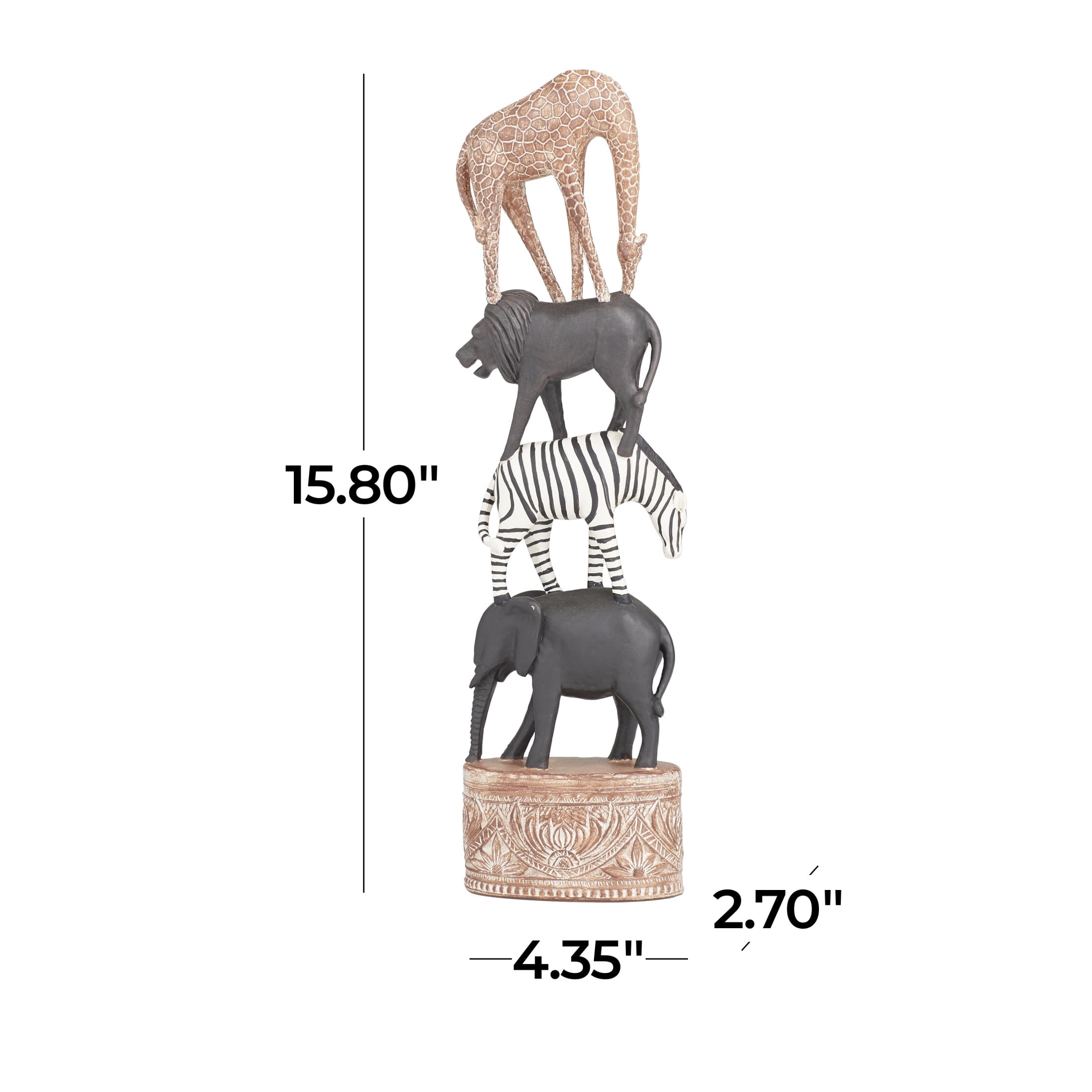 4" x 16" Multi Colored Polyresin Safari Animals Sculpture, by DecMode