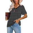 thumbnail image 3 of Scyoekwg Womens Casual Short Sleeve Blouses V Neck Tshirt Loose Stripe Print Trendy Lightweight Blouses (Black,XL), 3 of 6