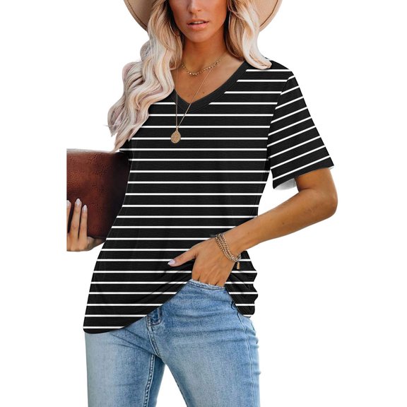 SEMPAI T-Shirts Women tops Short Sleeve V-Neck Womens tops Summer tops Classic Fit Stylish Print Plus Size Blouses for Womens Mothers Day