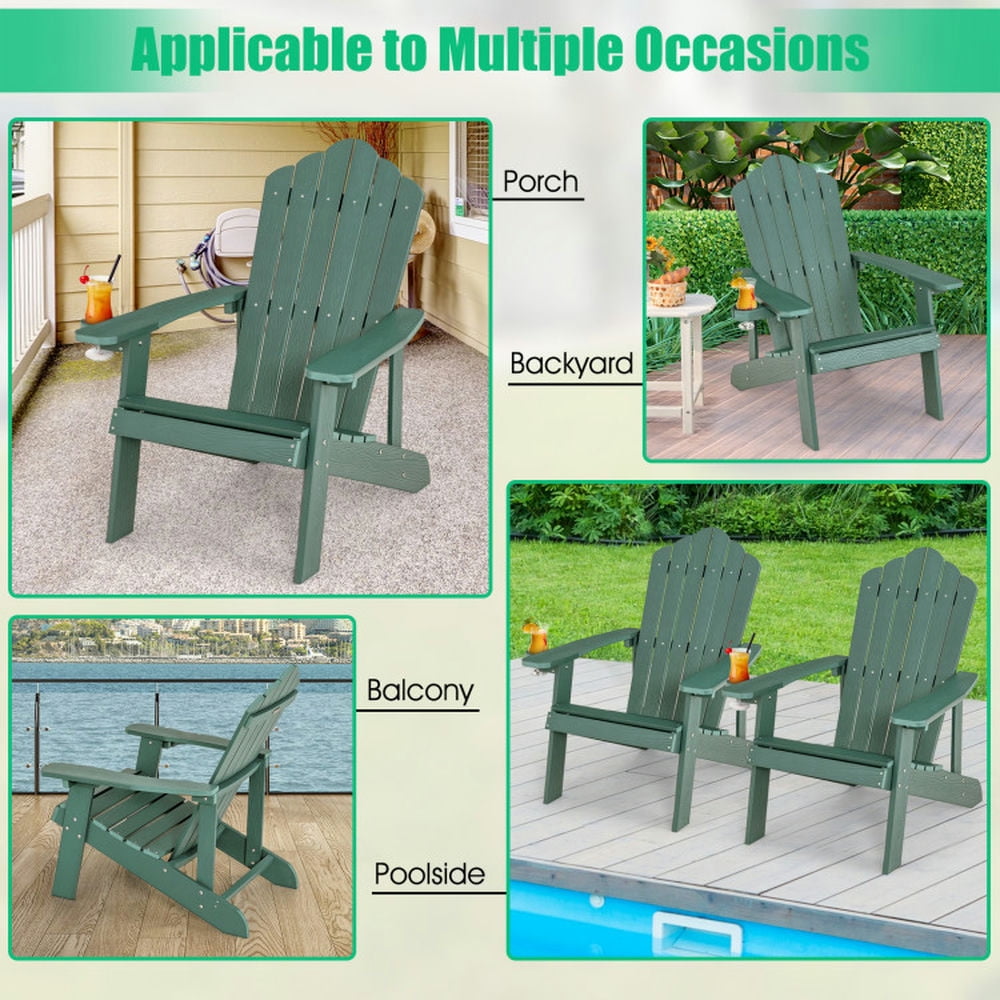 Aimee Lii Weather Resistant HIPS Outdoor Adirondack Chair with Cup Holder, Outdoor Patio Furniture for Balcony Porch Backyard, Sturdy -Green