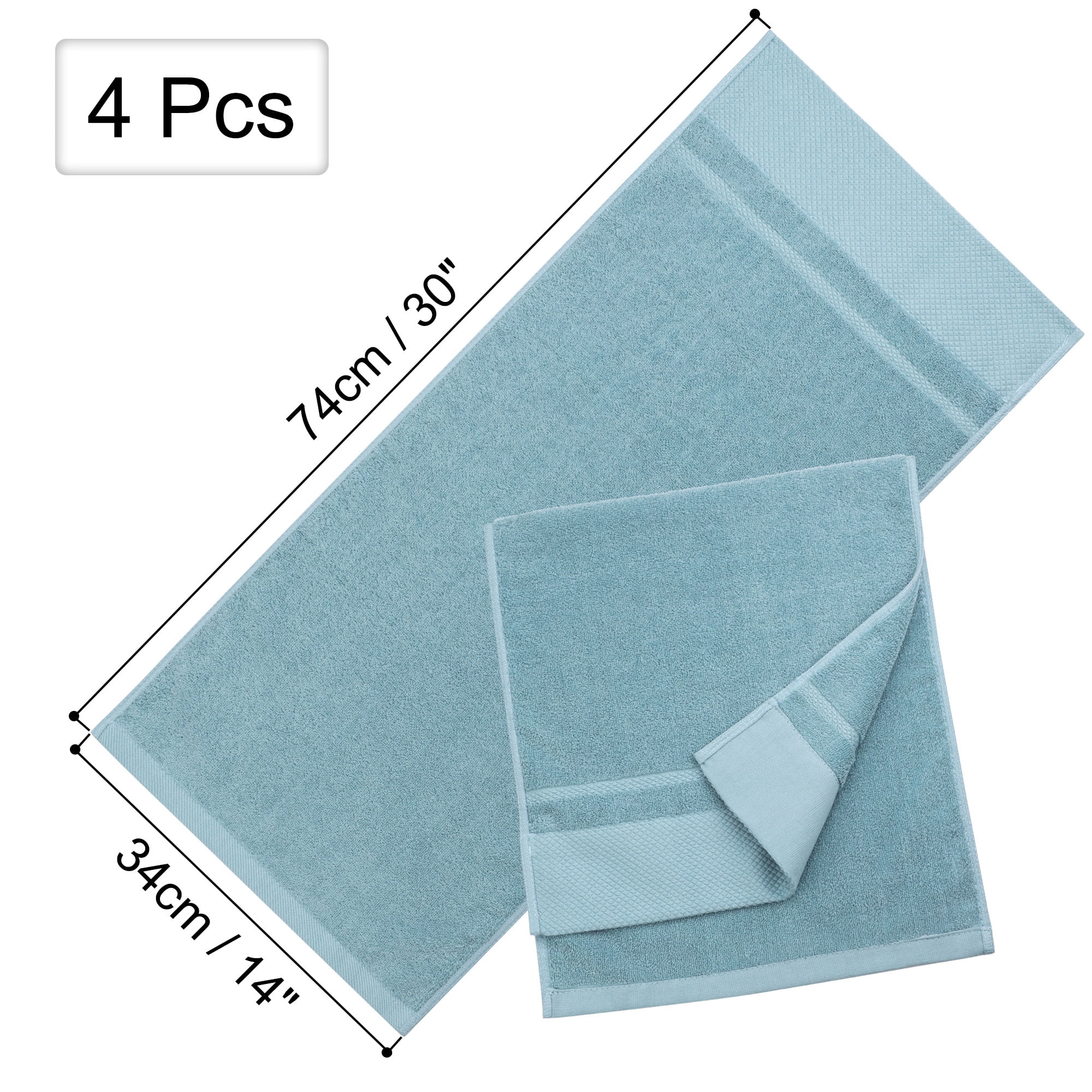 Unique Bargains 100% Cotton Absorbent Hand Towel Set 14"x30" Saxe Blue 4 Pcs