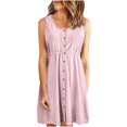 thumbnail image 2 of WMTBSRSW Dresses for Women 2024 Casual Spring Summer Casual V Neck Button Eyelet Beach Midi Dress Elegant Sleeveless Club Party Tunic Bodycon Dresses Prime Day, 2 of 9