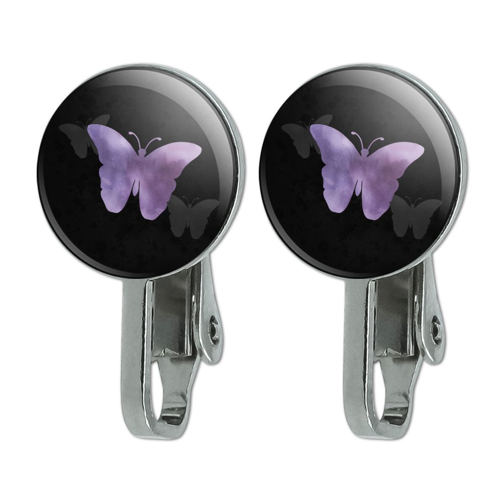 GRAPHICS /& MORE Purple Butterfly Watercolor Silhouette Round Tie Bar Clip Clasp Tack Gold Color Plated