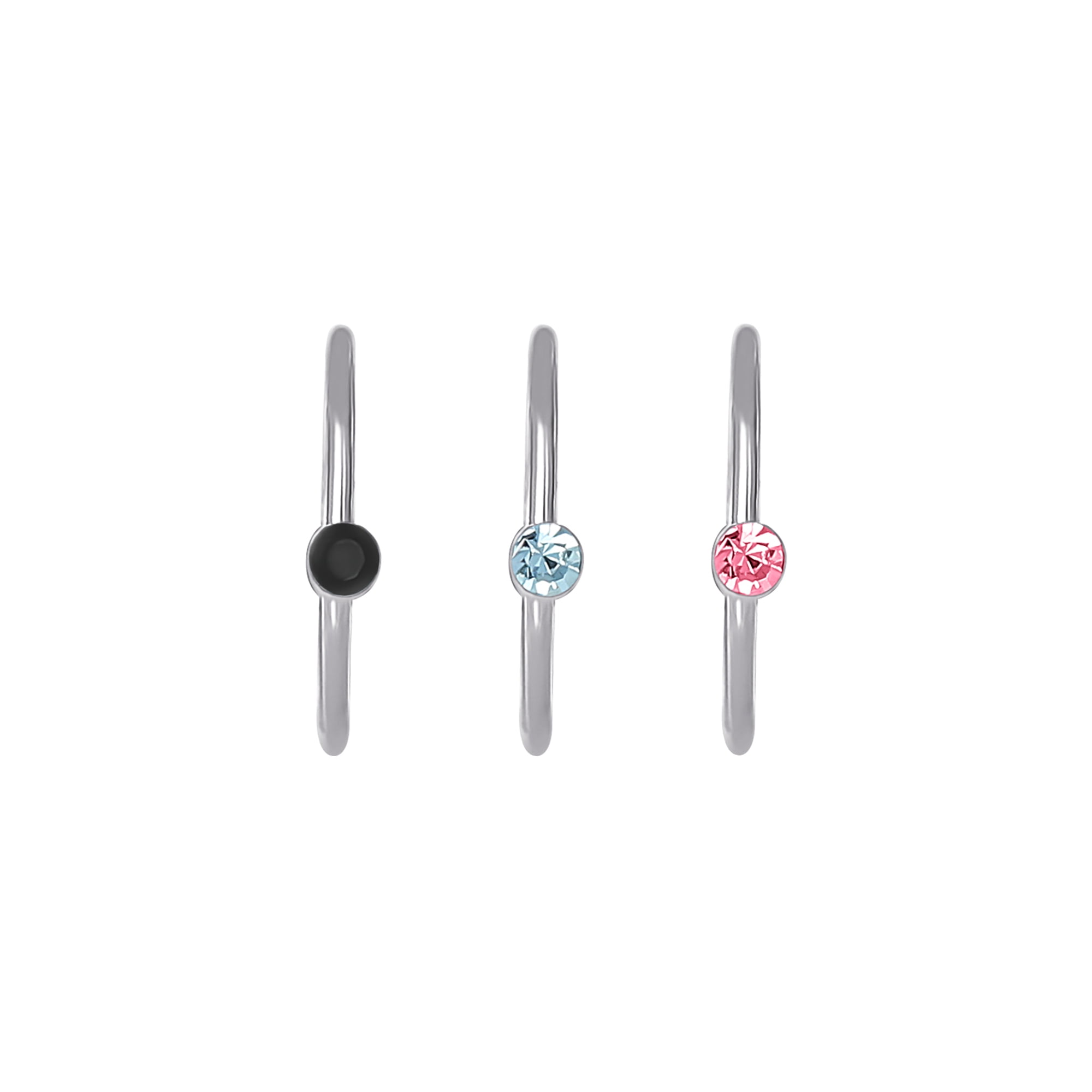Body Jewelry Women's 16-Gauge Surgical Steel Nose Hoops with Crystal Accents, 3 Pack