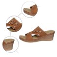 thumbnail image 5 of BRICH Women's Wedge Sandals Leather Dressy Sandal Rubber Sole Comfortable Walking Casual on Summer Shoes Brown 7.5, 5 of 9