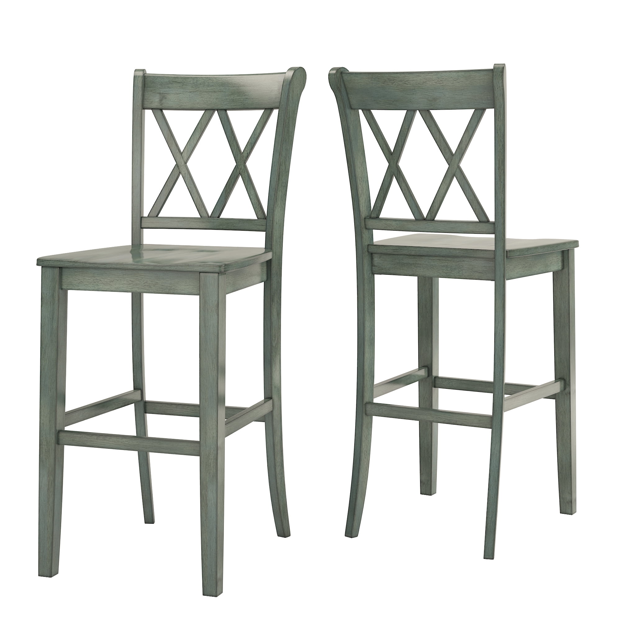 Weston Home Farmhouse Vintage Double X Solid Wood Bar Height Chair, Set of 2, Antique Sage
