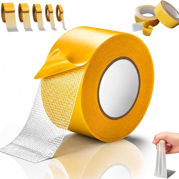 Waterproof Strong Double-Sided Tape, 2026 Upgraded Grid Double Sided Tape, Heavy-Duty Double-Sided Cloth Tape – Strong Grip, Waterproof, Residue-Free Removal(0.39*196.8inch)