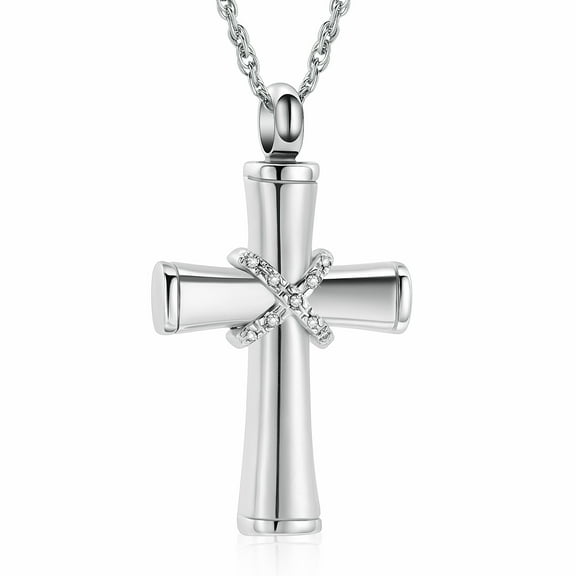 Crystal Cross Urn Necklace for Ashes Memorial Cross Cremation Jewelry for Ashes Stainless Steel Ashes Necklace Keepsake Urn Jewelry Pendant for Women