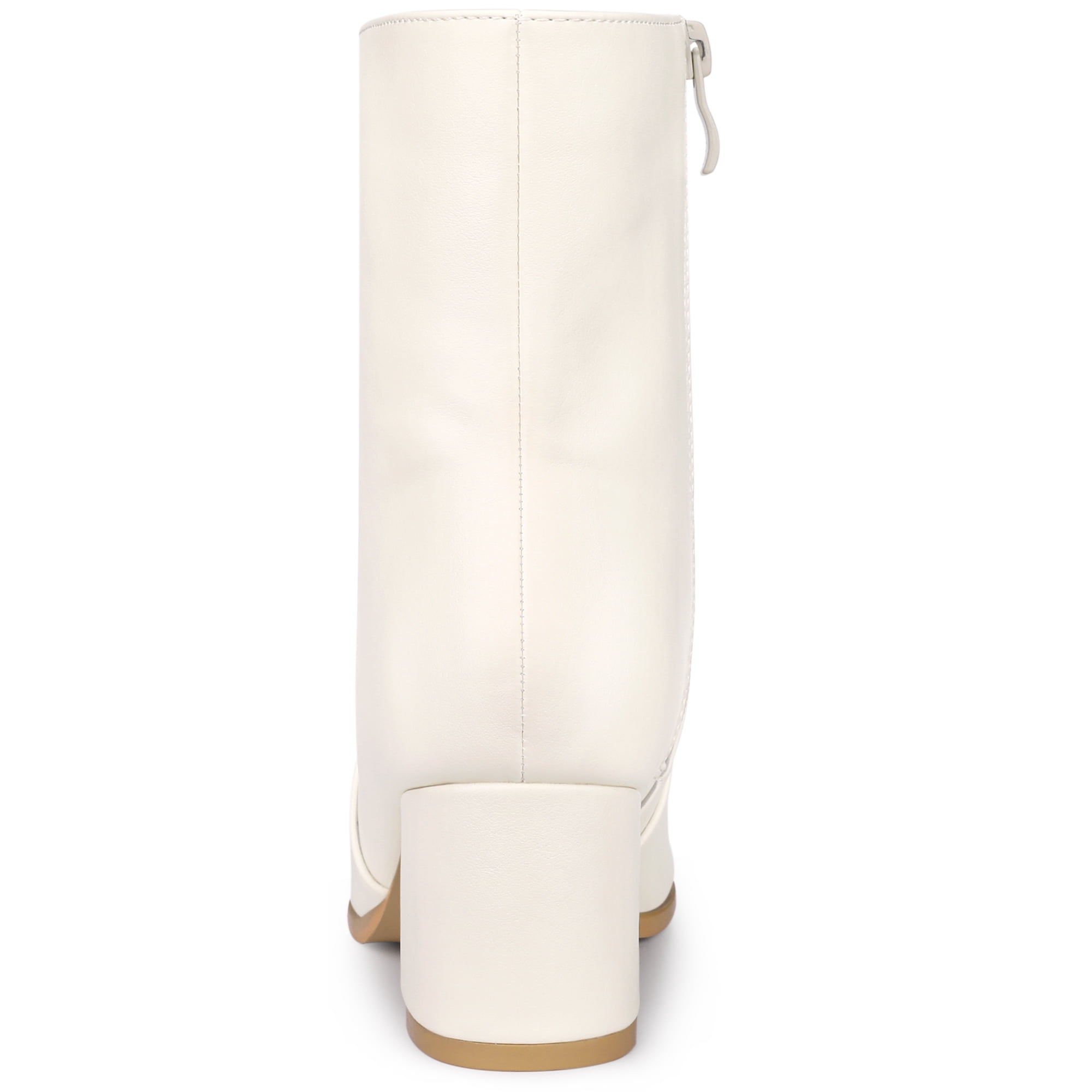 Unique Bargains Women's Square Toe Side Zipper Block Heel Ankle Boots Cream 10