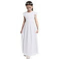 thumbnail image 3 of MSemis Kids Girls Flutter Sleeves Chiffon Birthday Party Wedding Dress White 14, 3 of 6
