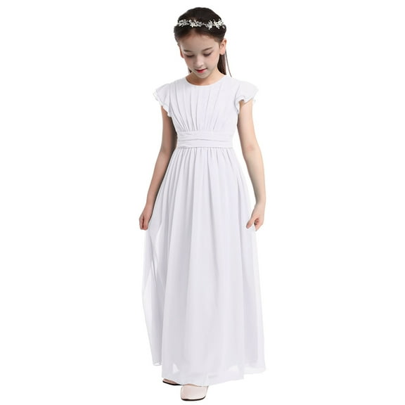 iEFiEL Girls Ruffles Bridesmaid Prom Gown Party Long Flower Girl Dress White 12