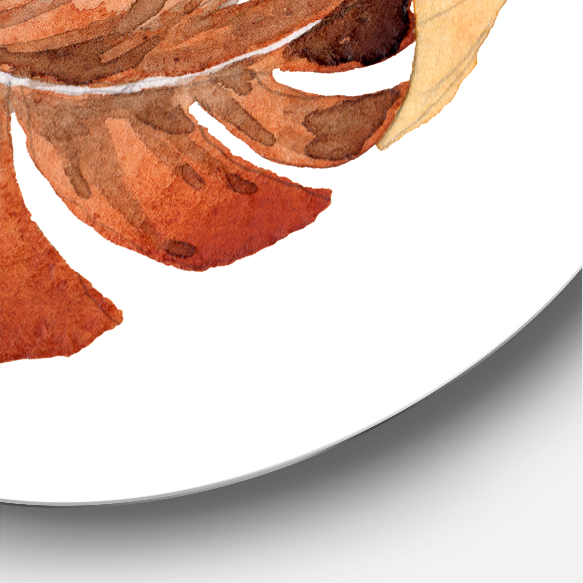 Designart 'Orange Ethnic Bird Feather On White' Bohemian & Eclectic Circle Metal Wall Art 29x29 - Disc of 29