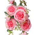 thumbnail image 4 of 3 racimos 5 cabezas rosas persas artificiales boda atado a mano ramo de flores rosas sala de estar decoración del hogar rosa oscuro, 4 of 10