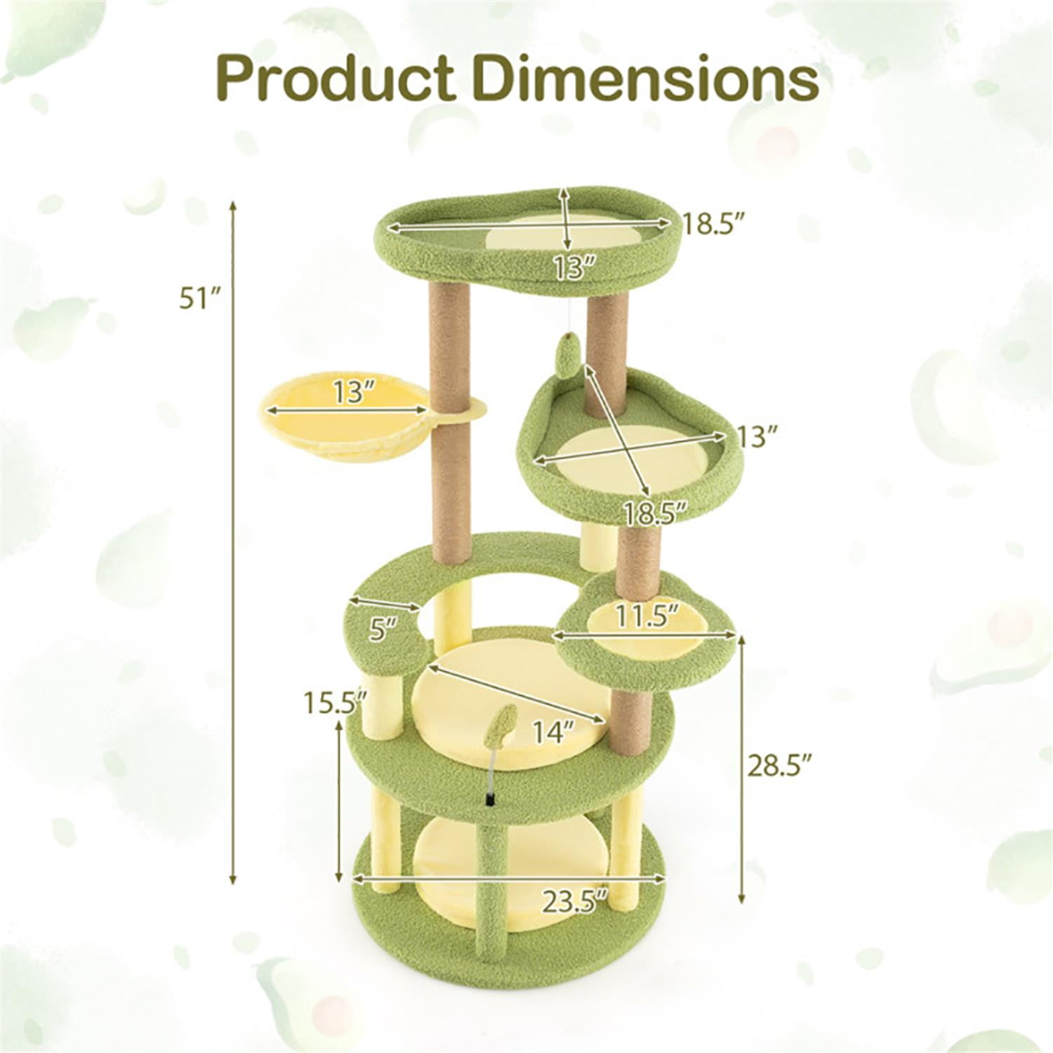 resenkos 51" Cat Tree with Toy, Cat Tower Condo for Indoor Cats with Rotatable Basket, Cozy Hammock and Sisal Scratching Posts, Green