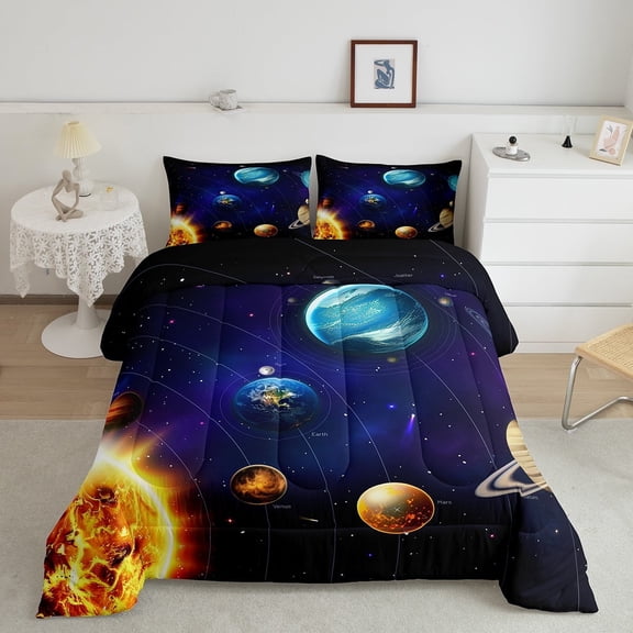 Outer Space Bedding Twin Size Solar System Comforter Set for Boys Girls Blue Purple Galaxy Bedding Comforter Sets Universe Themed Duvet Insert for Teens Kids Space Planet Starry Sky Print Quilt