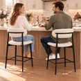 thumbnail image 6 of Bar Stools with Back Sets of 2, LEGAHOME 26"Counter Height Bar Stool, Modern Farmhouse Upholstered Bar Stool Chairs Set of 2 with Curved Back & Black Metal Legs for 34"-39" Kitchen Island, 6 of 7