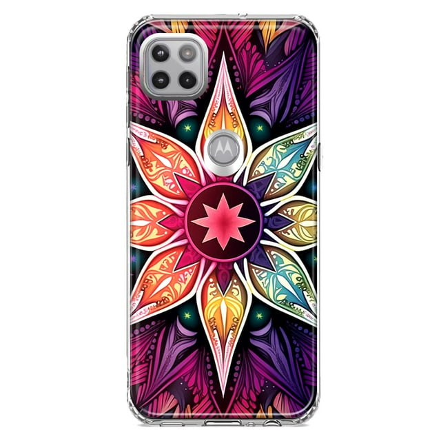 MUNDAZE Motorola One 5G Shockproof Clear Hybrid Protective Phone Case Mandala Geometry Abstract Star Pattern Cover