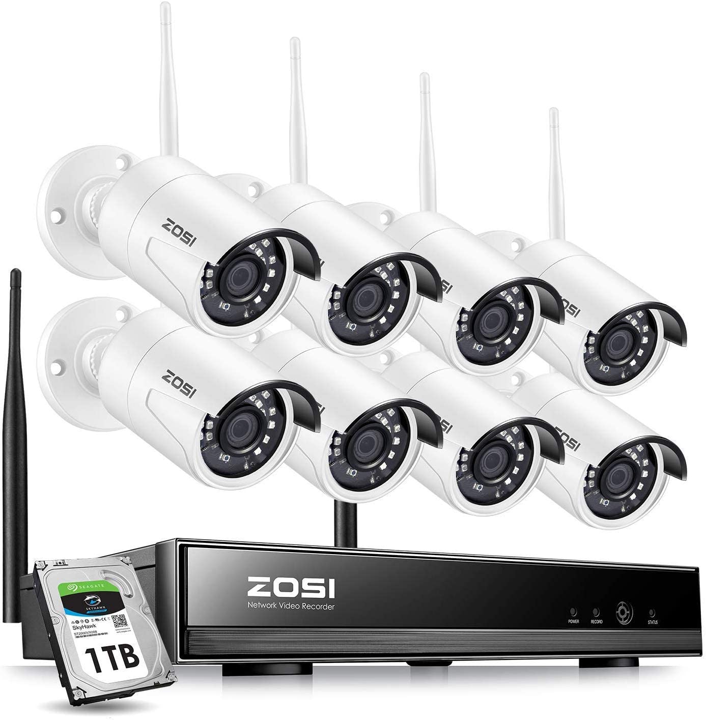 ZOSI 8CH Security Wireless Cameras System,8channel 1080P WiFi NVR, and