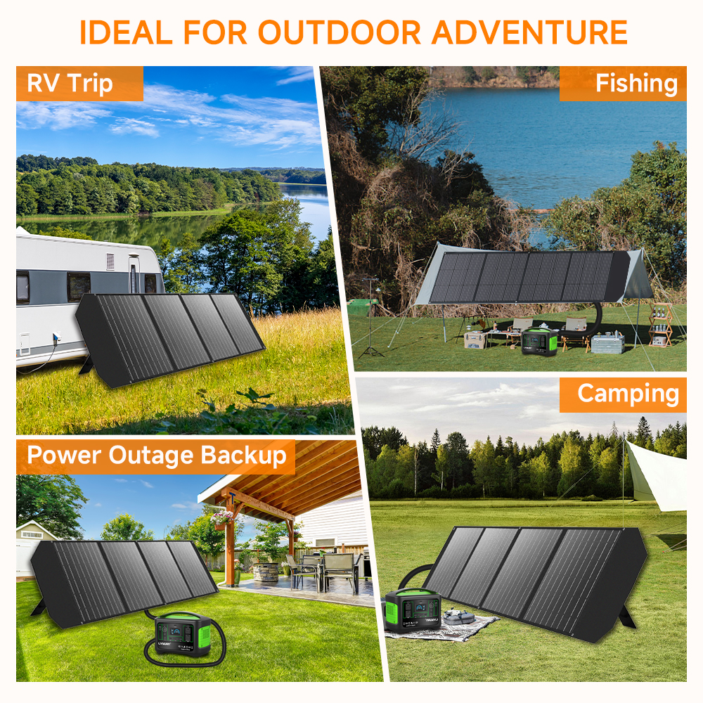 EFFORTWAY 200W Portable Solar Panel Foldable Solar Panel Charger with Adjustable Kickstands Waterproof IP67 for Camping, Home, RV, Boat, Outdoor, Power Station, off Grid System