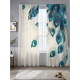 thumbnail image 3 of Peacock Feather Semi Sheer Curtains 84 Inch Length 2 Panels Set, Teal Ethnic Rustic Farmhouse Elegant Sheer Kitchen Curtain Privacy Voile Window Curtain for Living Room Bedroom Rod Pocket Drapes, 3 of 7