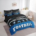 thumbnail image 3 of Feelyou Eat Sleep Sports Bedding Comforter Set 7pcs, Black Blue Football Helmet King Bedding Sets, Teens Kids Boys Girls Reversible Bed Sheets, Ultra Soft Bedroom Decor, 3 of 7