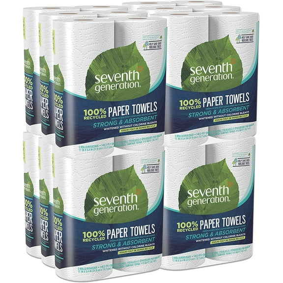Seventh Generation Paper Towels, 100% Recycled Paper, 2-ply, 2-Count (Pack of 12)