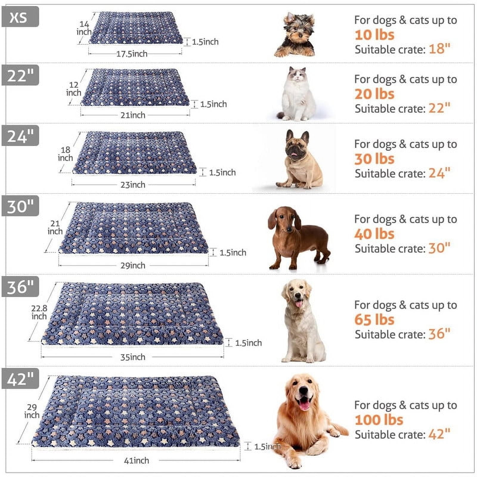 Dog Crate Mats with Cute Star Pattern Washable Pet Bed for Large Dogs Cozy Reversible Dog Crate Bed, Blue, 41*28