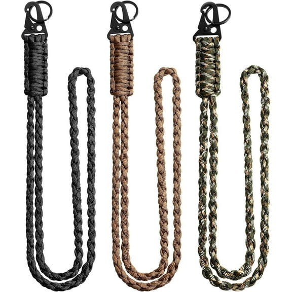 Braided Paracord Wrist Strap Keychain, 3 Pieces