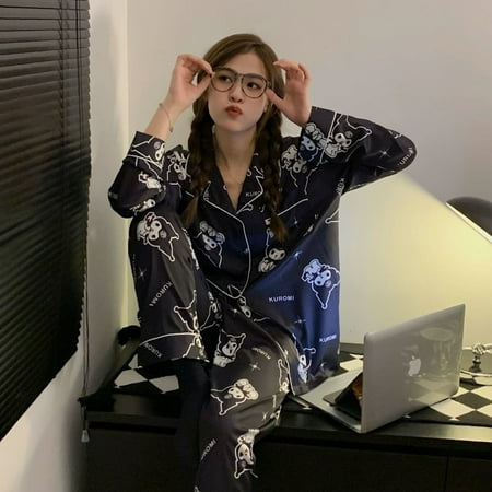 

Kawaii Hello Kitty Women Kuromi Winter Warm Flannel Pajamas Thick Coral Velvet Sanrio Cosplay Cartoon Sleepwear Home Suit Coat