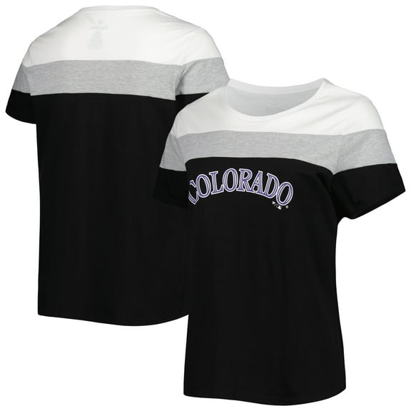 Women's White/Black Colorado Rockies Plus Size Colorblock T-Shirt