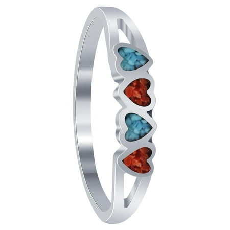 - Gem Avenue 925 Sterling Silver Turquoise with Coral Gemstone Heart Ring