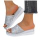 thumbnail image 3 of Bmisegm Ladies Summer Rhinestone Shiny Beach Outside Wear Slope Heel Big Size Sandals Slippers Sandals Women Summer Silver 9, 3 of 8