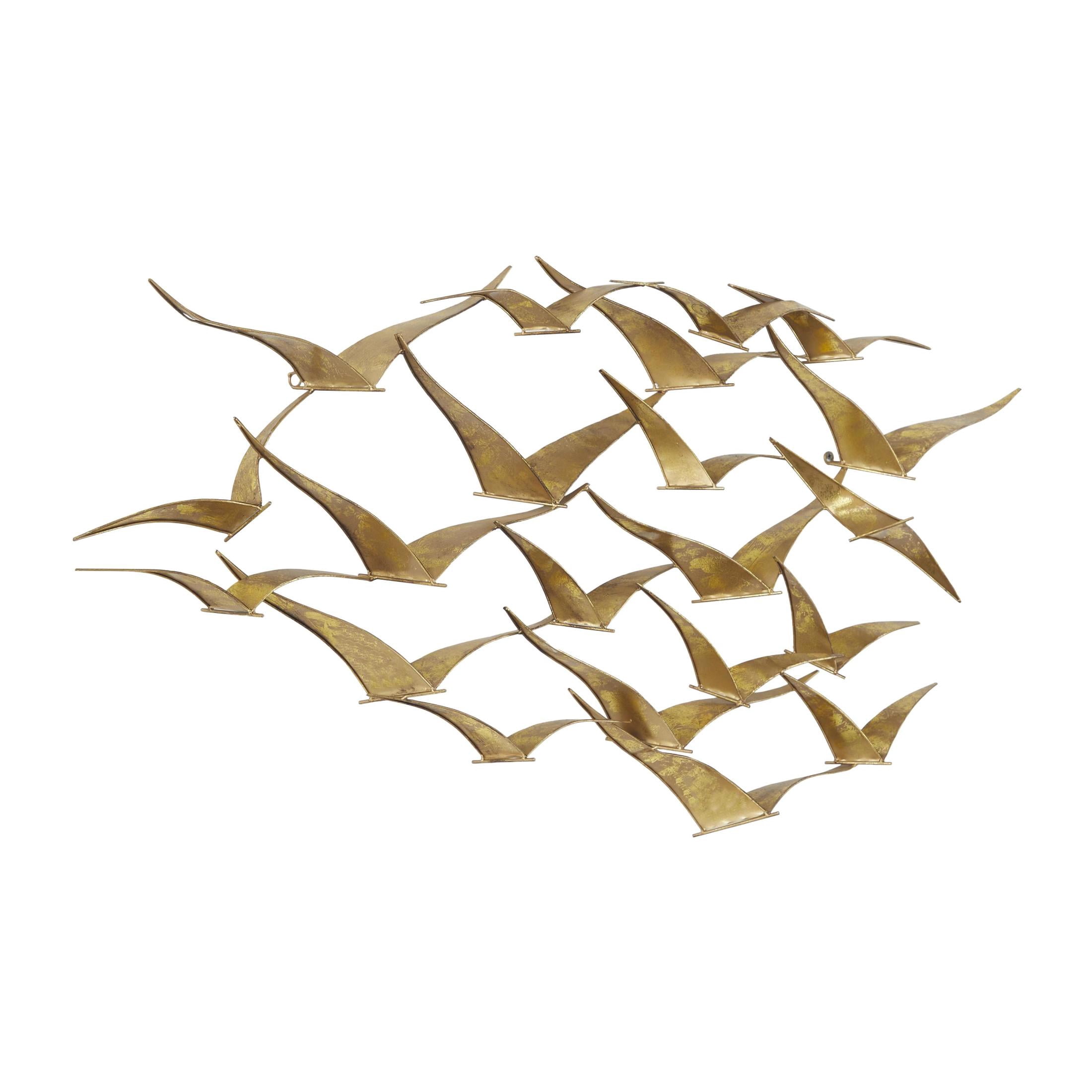 DecMode Gold Metal Foiled Flying Bird Wall Decor