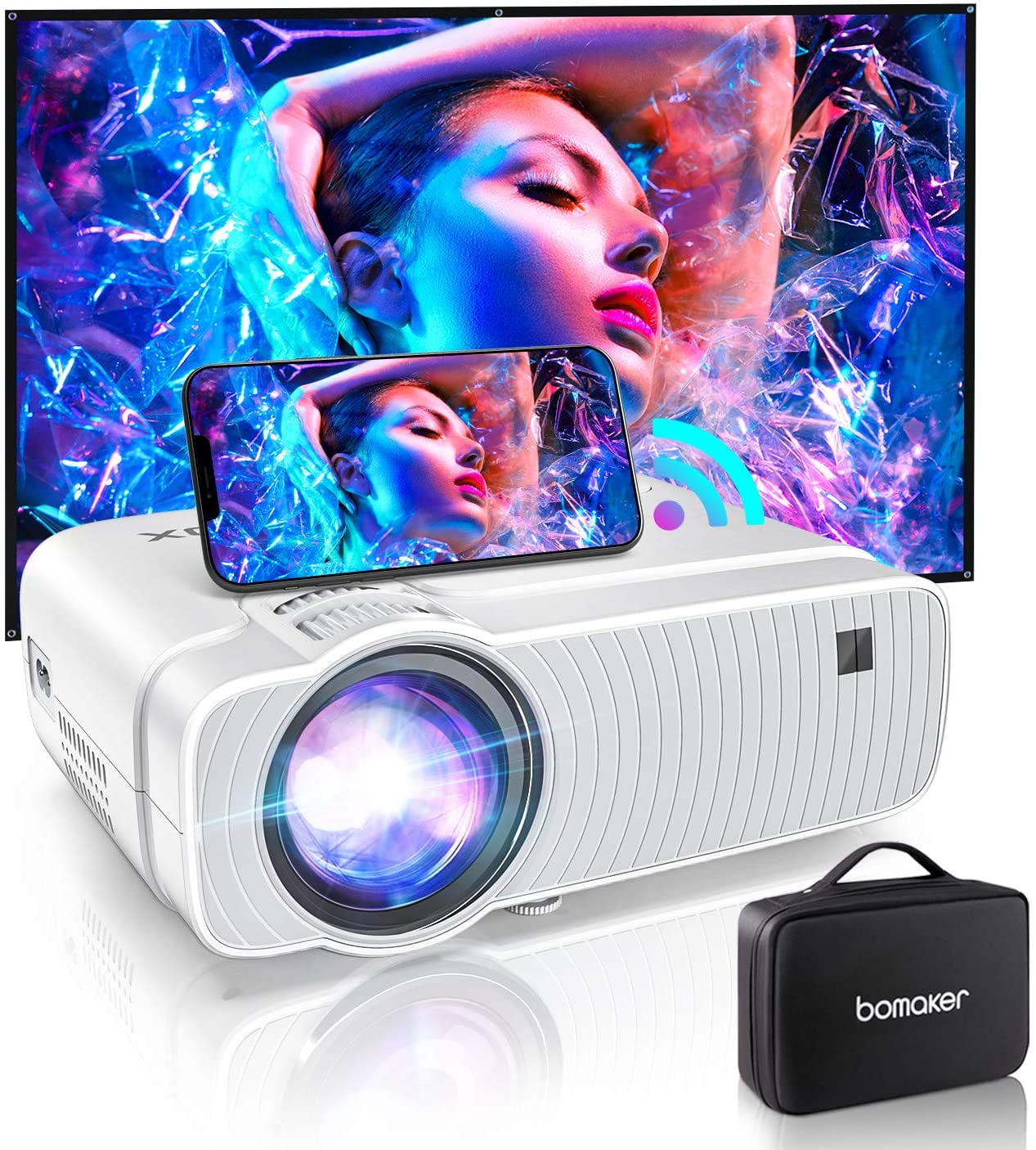 Bomaker WiFi Mini Projector, 1080P Supported, 120 ANSI Lumen Wireless