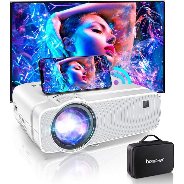 Bomaker WiFi Mini Projector, 1080P Supported, 120 ANSI Lumen Wireless for Outdoor & Home Theater