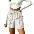 thumbnail image 4 of Stylish Layered Shorts for Women Loose Elastic Waist Straight Leg Drawstring Casual Shorts, 4 of 6